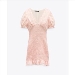 Zara pink and white sundress. Ruffle capped shoulders and smocking mid section.